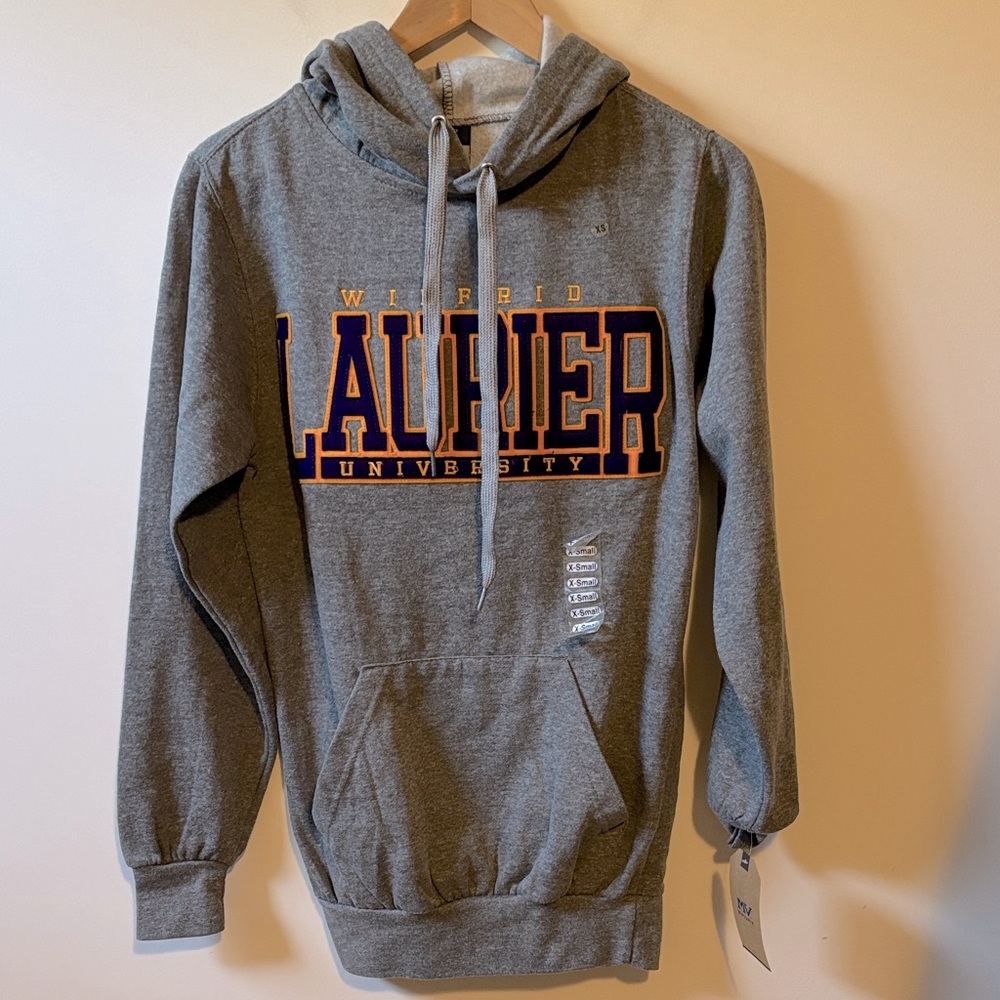 Wilfred Laurier Gray Hoodie with Purple and Gold Print - NWT